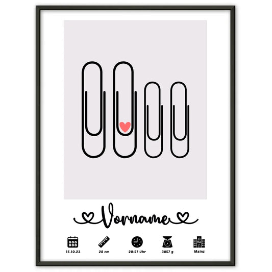 Geburtsposter Personalisiert mit Geburtsdaten Klammern Blau Pastell 1