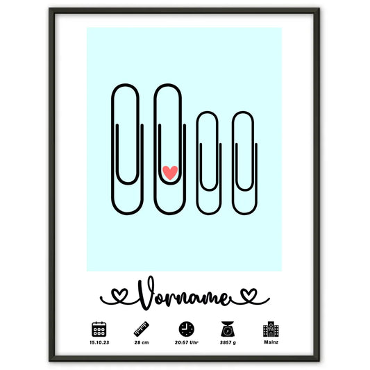 Personalisiertes Poster Geburt mit Geburtsdaten in Mintgrün und Klammern 1