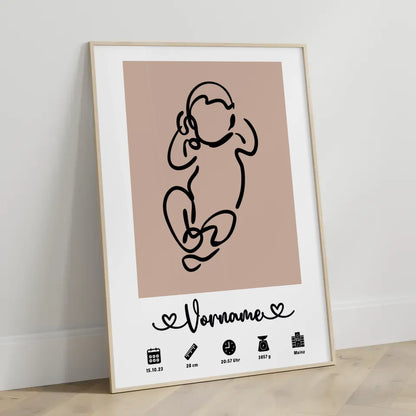 Geburtsposter Personalisiert mit Geburtsdaten Baby Lineart Altrosa Kinderzimmer