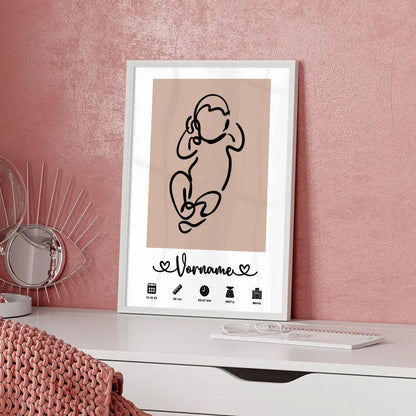 Geburtsposter Personalisiert mit Geburtsdaten Baby Lineart Altrosa Kinderzimmer