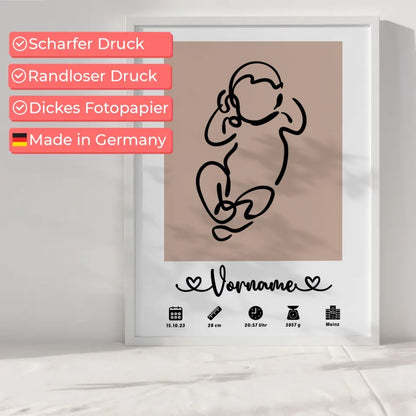 Geburtsposter Personalisiert mit Geburtsdaten Baby Lineart Altrosa Kinderzimmer