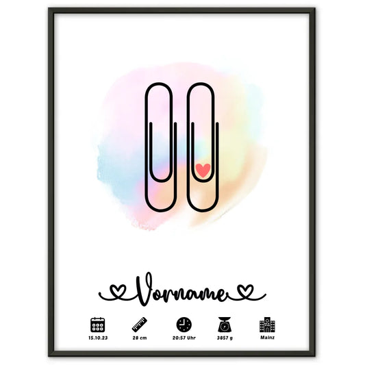 Personalisiertes Geburtsposter mit Geburtsdaten als Farbtupfer für Kinderzimmer 1