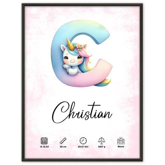 Personalisiertes Buchstaben Poster Buchstabe C Rose Vintage Geburt A-Z 1