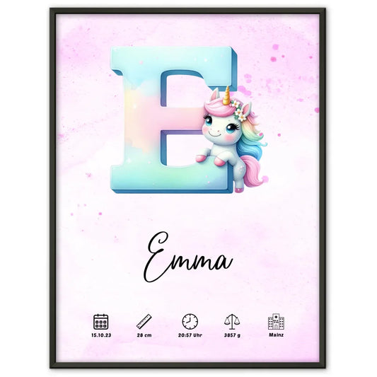 Personalisierte lila Poster Buchstaben Buchstabe E zur Geburt A-Z 1