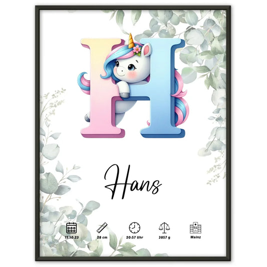 Personalisierte Poster Anfangsbuchstaben H Eukalyptus Geschenk zur Geburt 1