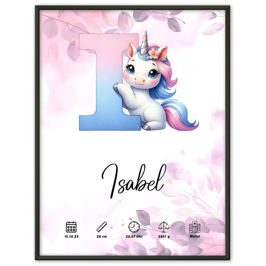 Personalisierte Poster Buchstabe I Pink Rosa Floral Geburt A-Z 1
