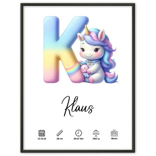 Personalisierte Buchstaben Poster Buchstabe K für Geburt A-Z 1