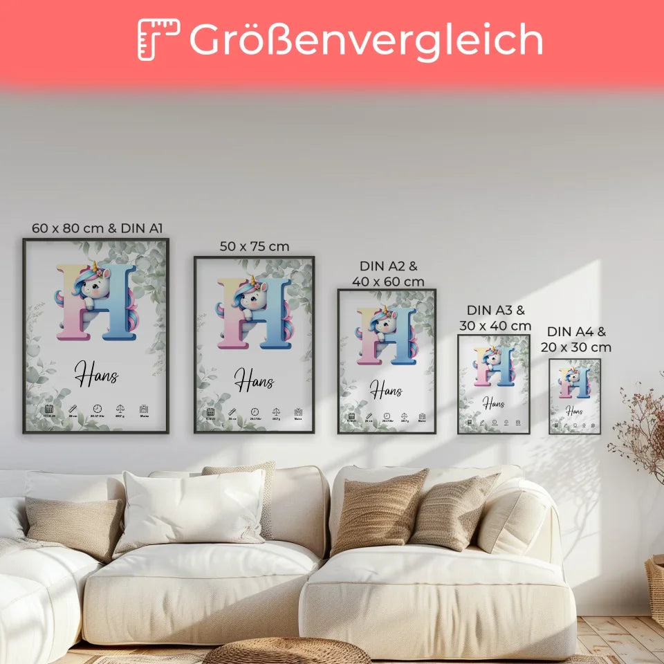 Personalisierte Poster Anfangsbuchstaben H Eukalyptus Geschenk zur Geburt