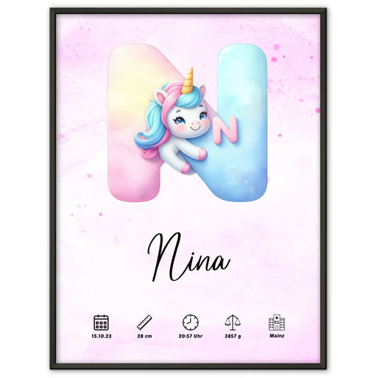 Personalisierbares Poster Anfangsbuchstaben Buchstabe N Lila zur Geburt 1