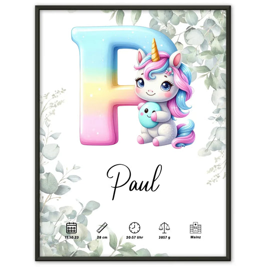 Personalisierte Poster Anfangsbuchstaben P Eukalyptus für Geburt A-Z 1