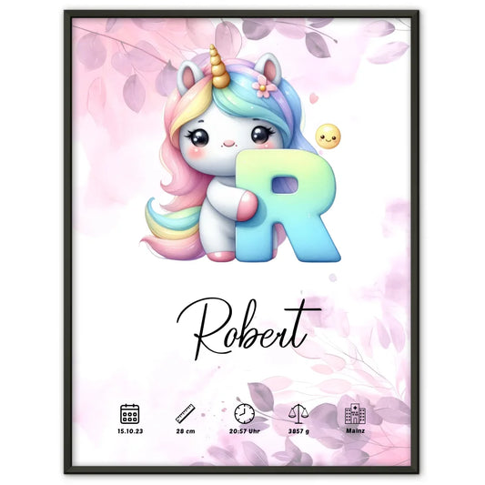 Personalisiertes Buchstaben Poster Buchstabe R Pink Rosa Floral Geburt 1
