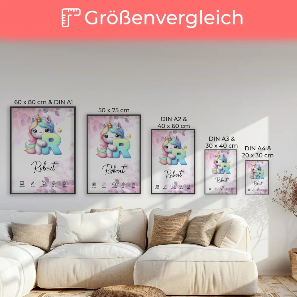 Personalisiertes Buchstaben Poster Buchstabe R Pink Rosa Floral Geburt