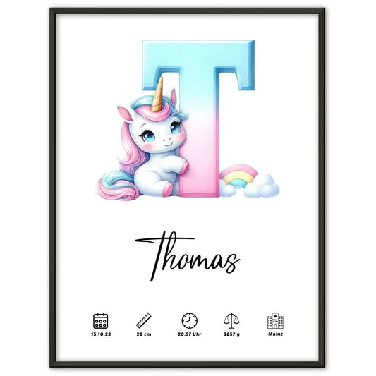Personalisiertes Buchstaben Poster mit Buchstabe T für Geburt A-Z 1