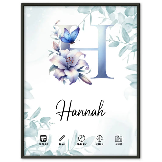 Personalisiertes Buchstaben Poster Buchstabe H für Geburt A-Z gestalten 1