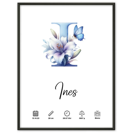 Personalisierte Poster Buchstaben A-Z Buchstabe I zur Geburt gestalten 1