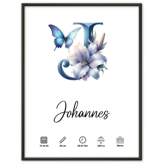 Buchstaben Poster personalisiert Buchstabe J Geburt A-Z Geschenkidee 1