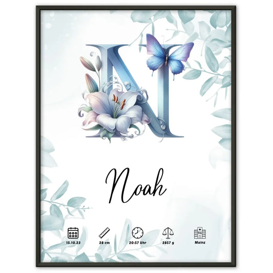 Personalisiertes Buchstaben Poster Buchstabe N für Geburt A-Z erhältlich 1
