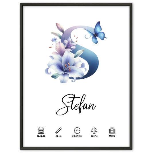 Personalisierte Buchstaben Poster mit Buchstabe S für Geburt A-Z 1