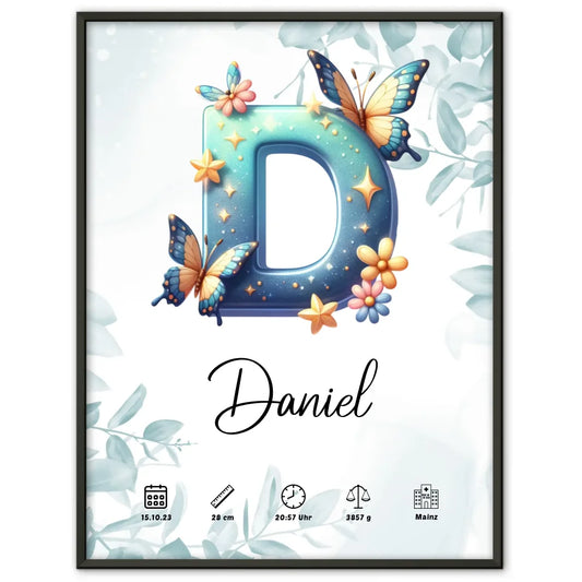 Personalisiertes Buchstaben Poster Buchstabe D für Geburt A-Z Geschenke 1