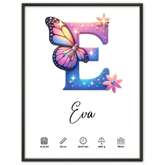 Personalisierte Buchstaben Poster Buchstabe E für Geburt A-Z gestalten 1