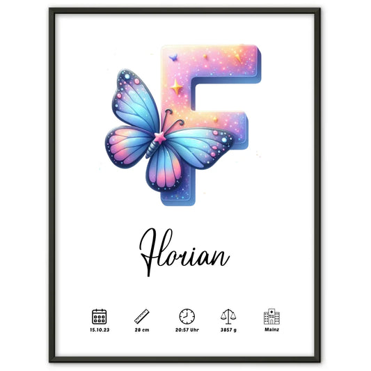 Personalisierter Buchstaben Poster Buchstabe F Geburt A-Z Geschenkidee 1