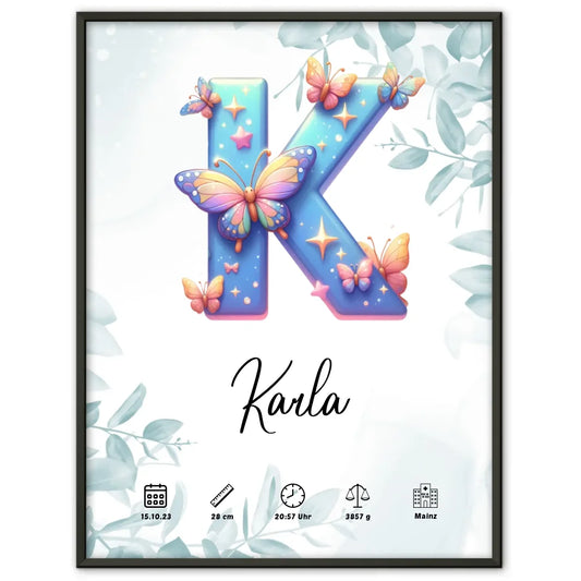 Personalisiertes Buchstaben Poster Buchstabe K für Geburt A-Z 1