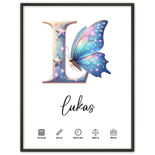Personalisiertes Buchstaben Poster mit Buchstabe L für Geburt A-Z 1