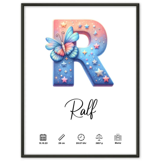 Poster mit Anfangsbuchstaben R für Geschenke zur Geburt A-Z personalisiert 1