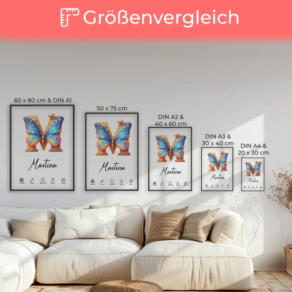 Personalisierte Poster Buchstaben Buchstabe M für Geburt A-Z gestalten