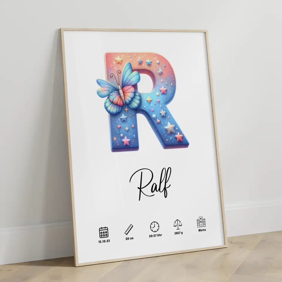 Poster mit Anfangsbuchstaben R für Geschenke zur Geburt A-Z personalisiert 3