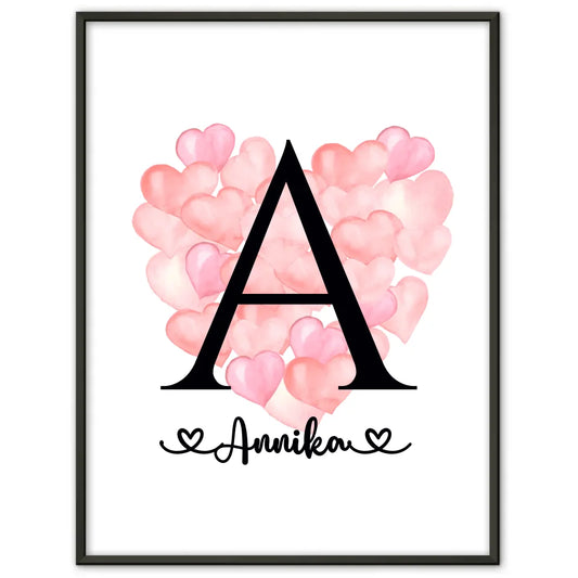 Personalisierte Poster Buchstabe A mit Balloonherzen und Buchstaben A-Z 1