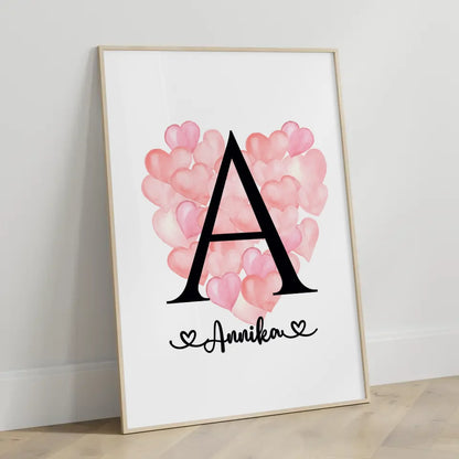 Personalisierte Poster Buchstabe A mit Balloonherzen und Buchstaben A-Z 3