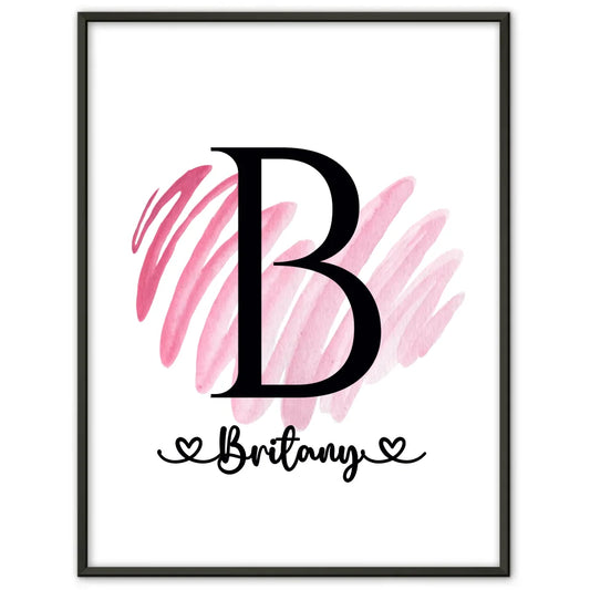 Buchstaben Poster personalisiert Buchstabe B mit Gespinseltem Herz A-Z 1
