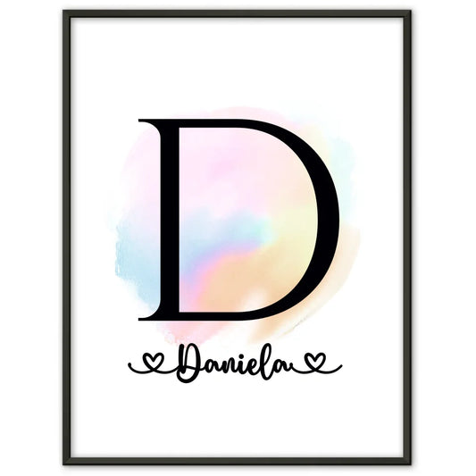 Personalisierbares Poster mit Anfangsbuchstaben D als Farbtupfer A-Z 1