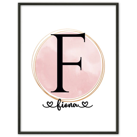 Personalisiertes Buchstaben Poster Buchstabe F Wasserfarbe Kreis Rose A-Z 1