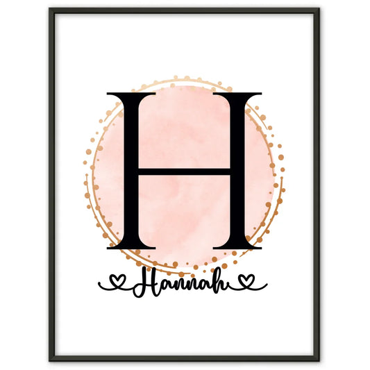 Personalisiertes Buchstaben Poster H Wasserfarbe Kreis Rosa A-Z 1