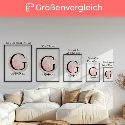 Personalisiertes Aquarell Kreis Poster Buchstabe G Buchstaben A-Z