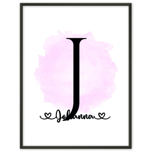 Personalisierte Poster Anfangsbuchstaben Buchstabe J Pinsel Klecks Rosa 1