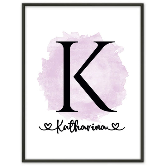 Personalisierte Poster Anfangsbuchstaben Buchstabe K Pinsel Klecks Pink 1