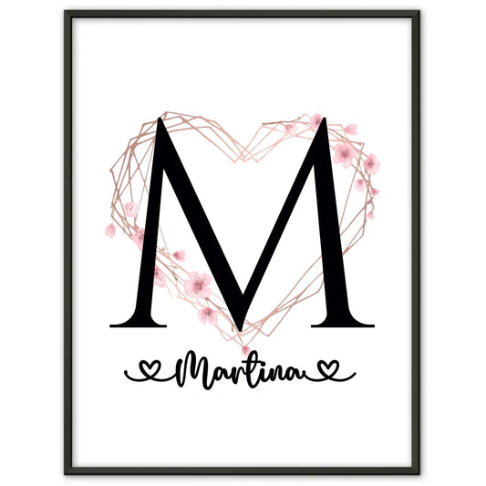 Personalisierte Poster Buchstabe M mit Blüten Rahmen A-Z gestalten 1