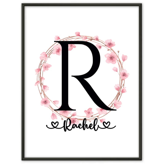 Personalisierte Buchstaben Poster Blütenkranz Buchstabe R A-Z 1