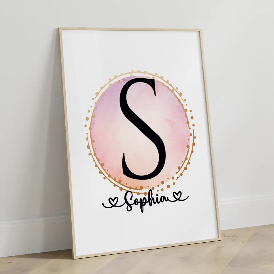 Personalisierte Poster Buchstaben S Wasserfarbe Kreis Hell A-Z 3