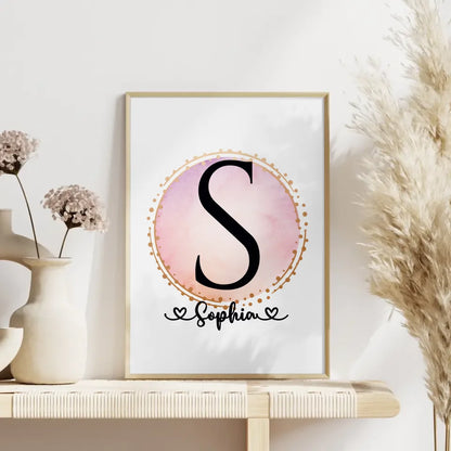 Personalisierte Poster Buchstaben S Wasserfarbe Kreis Hell A-Z 4