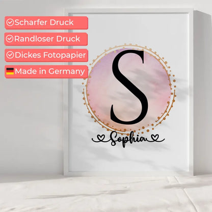 Personalisierte Poster Buchstaben S Wasserfarbe Kreis Hell A-Z 6