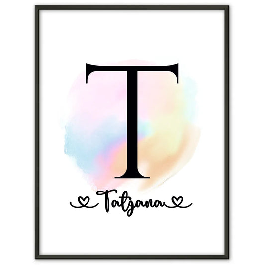 Personalisierte Poster mit Anfangsbuchstaben T und Farbtupfer A-Z 1