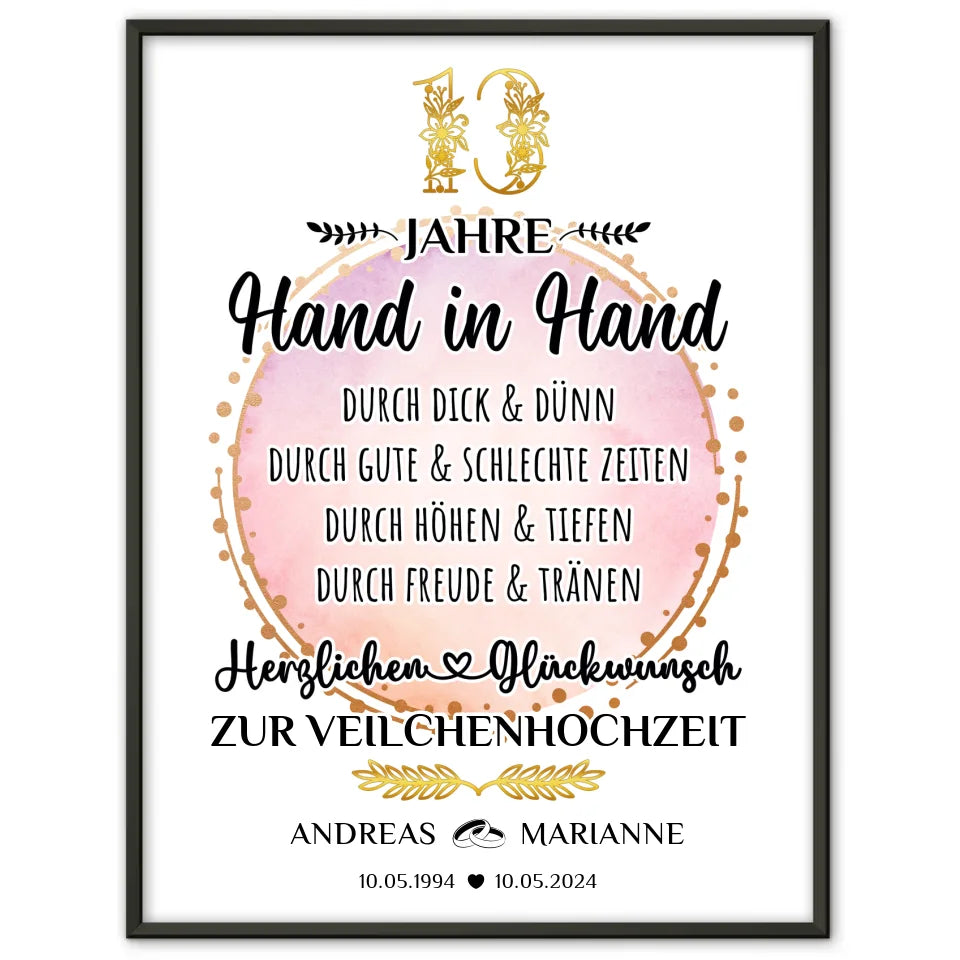 Personalisiertes Poster Geschenk 13 Hochzeitstag zur Veilchenhochzeit mit Namen