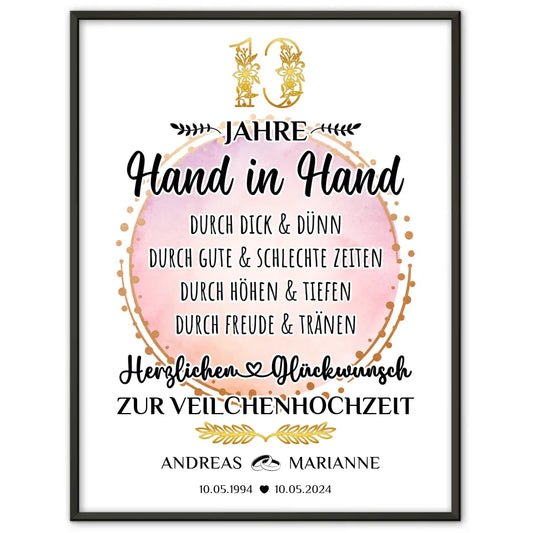 Personalisiertes Poster Geschenk 13 Hochzeitstag zur Veilchenhochzeit mit Namen 1