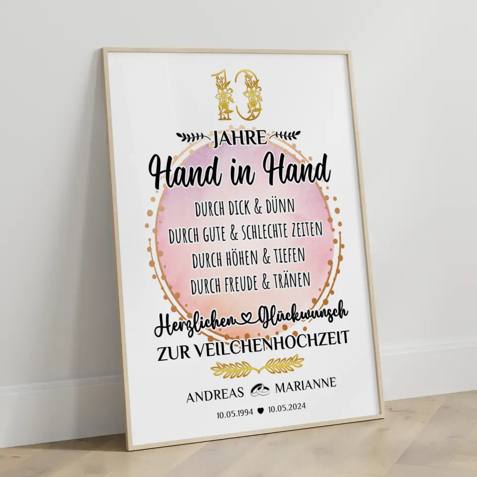 Personalisiertes Poster Geschenk 13 Hochzeitstag zur Veilchenhochzeit mit Namen