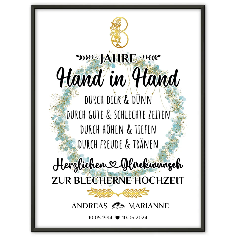 Personalisiertes Poster zur Blecherne Hochzeit für den 8 Hochzeitstag