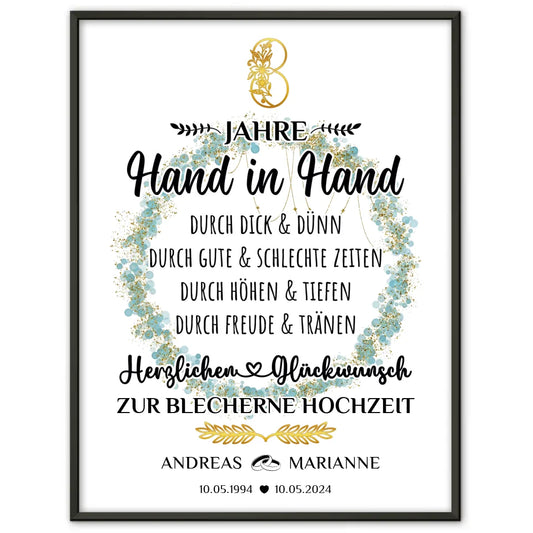 Personalisiertes Poster zur Blecherne Hochzeit für den 8 Hochzeitstag